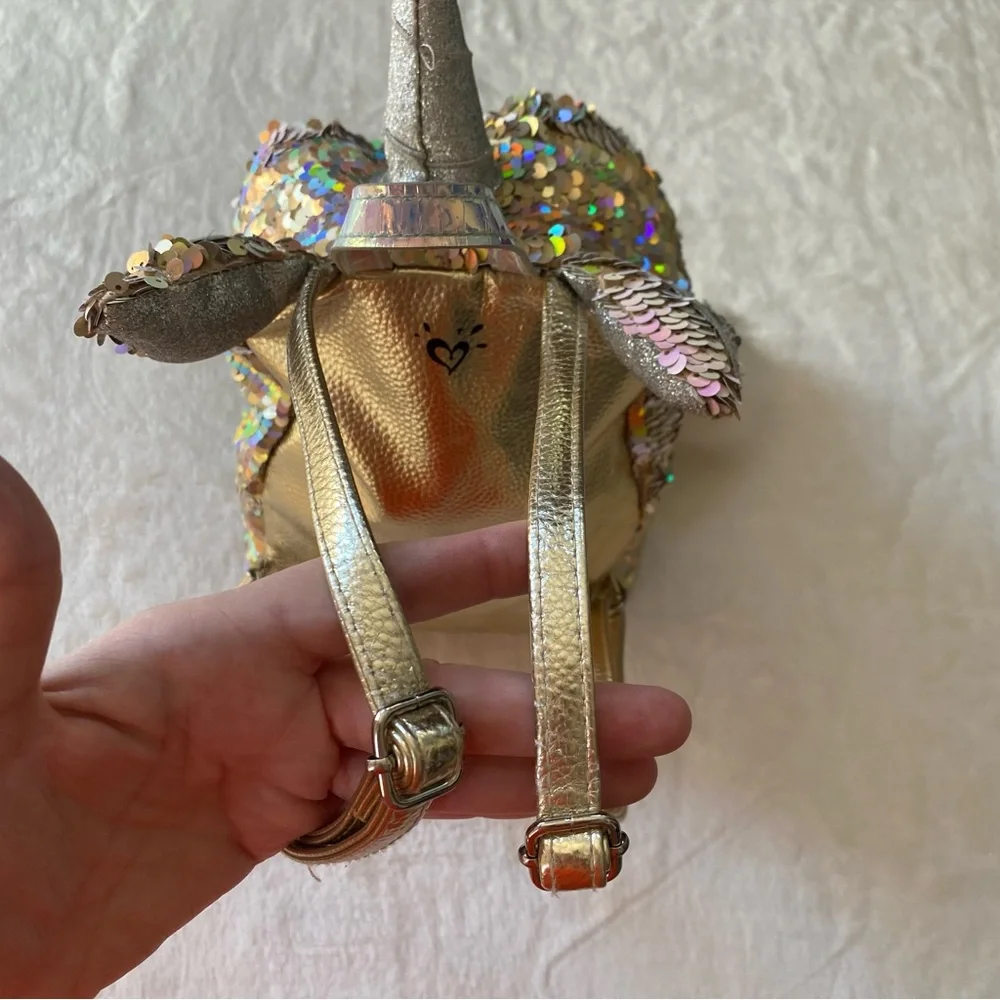 Justice‎ Mini Backpack Sequin Unicorn M with Pom Pom Gold White Silver